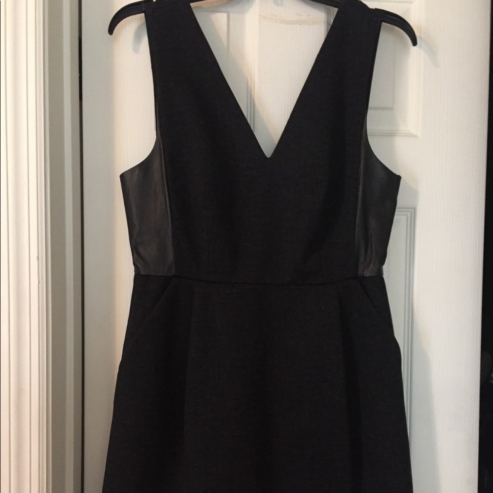 Madewell Ponte Leather Inset Black Dress